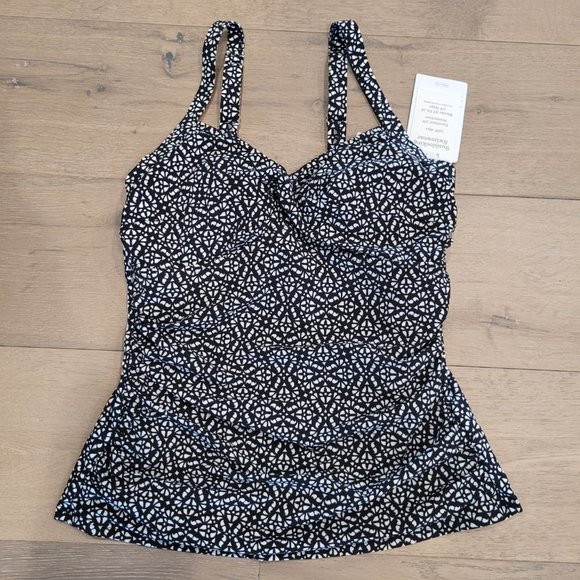 NWT LL Bean Black Geo Sunblocking Swim Tankini Top Women's sz 10 - Picture 1 of 7